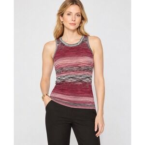 White House Black Market WHBM Women's L Striped Knit Tank Top Rayon Blend